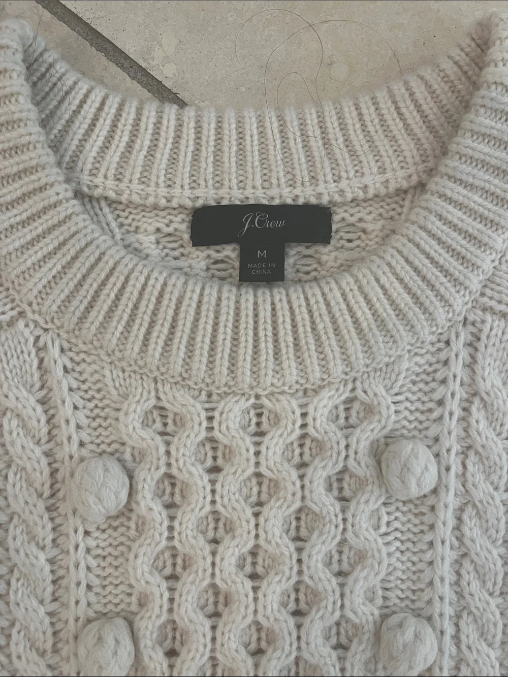 J. Crew Cream Cable-Knit Crew Sweater M